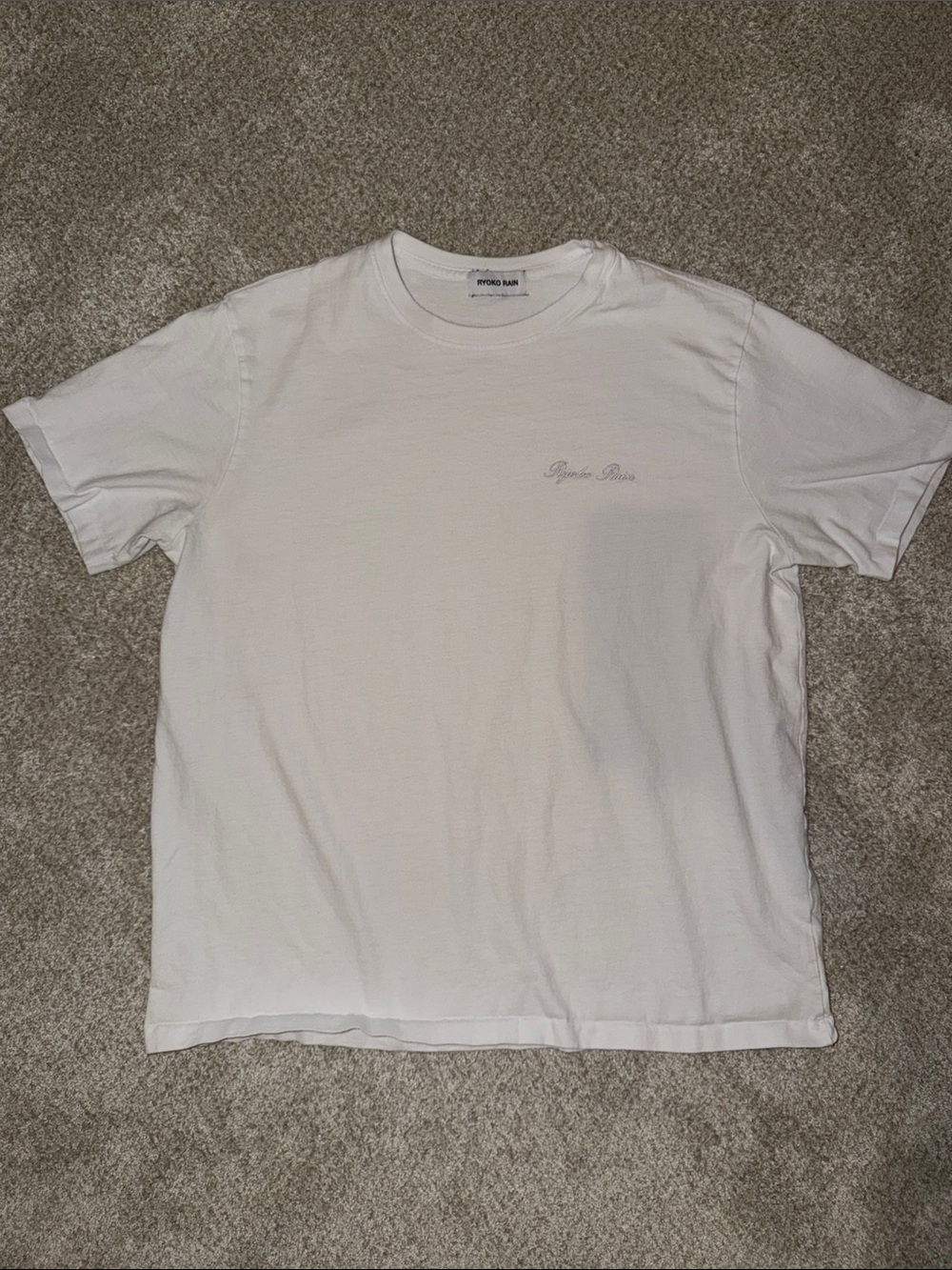 Ryoko Rain Script Logo Embroidered T-Shirt White Men’s Large
